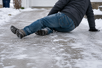 slipped and fell on the icy driveway